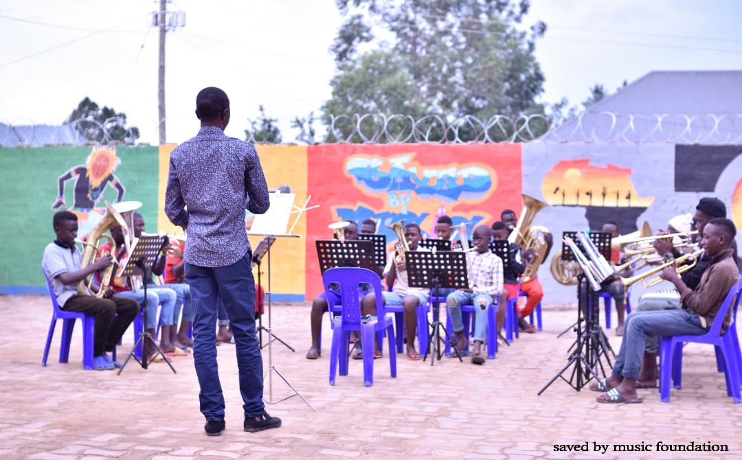 Band rehearsal at the Saved By Music compound